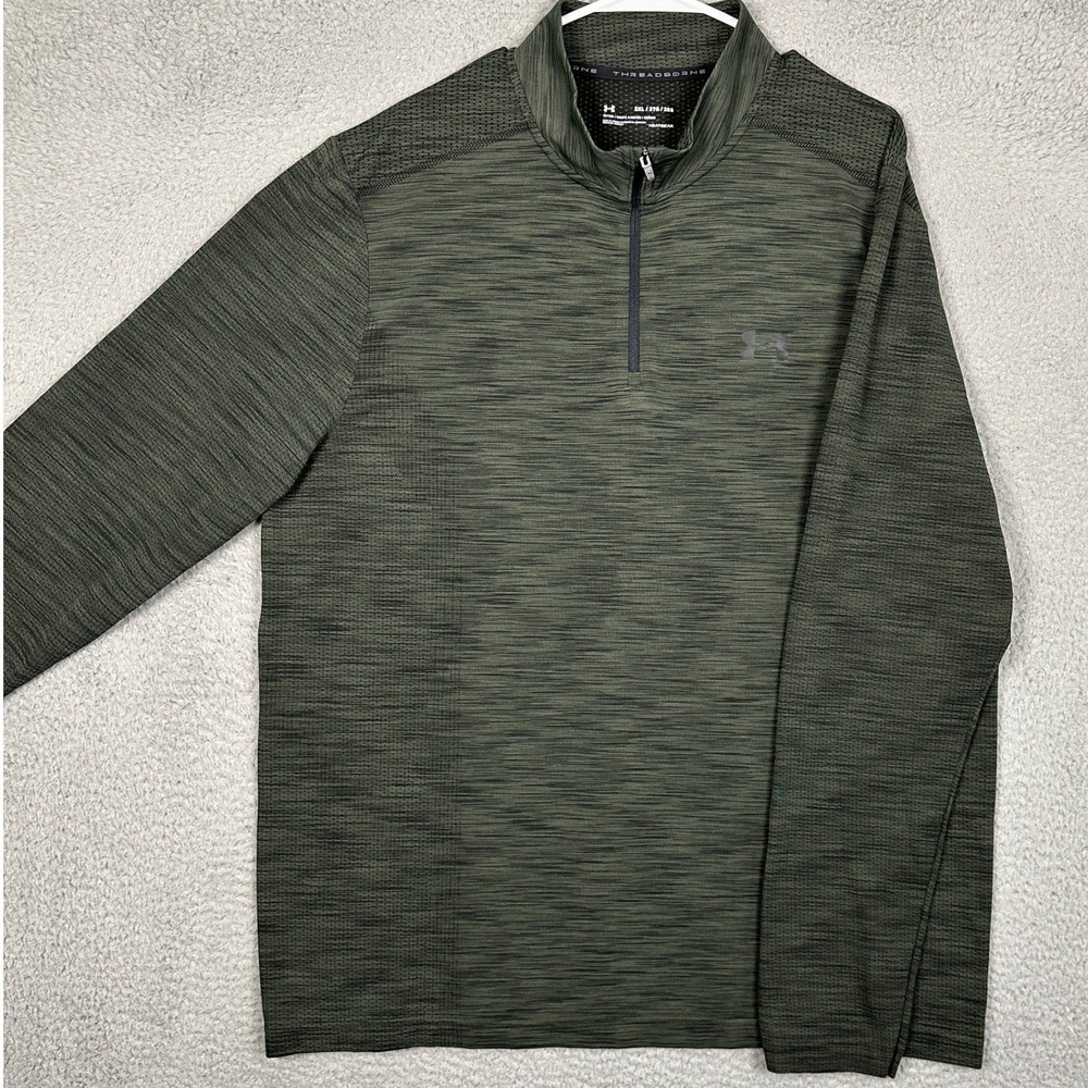 Under‎ Armour Threadborne Shirt Mens 2XL Olive Green HeatGear Quarter Zip Fitted